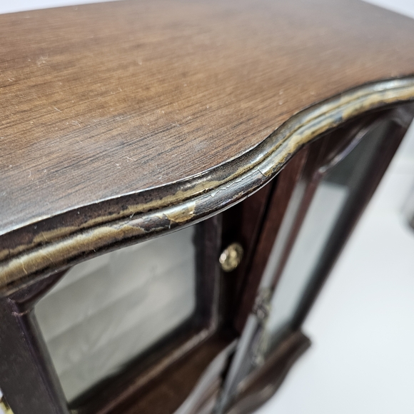 VINTAGE Wood Armoire Jewelry Box Double Etched Flower Glass Doors - Picture 11 of 11